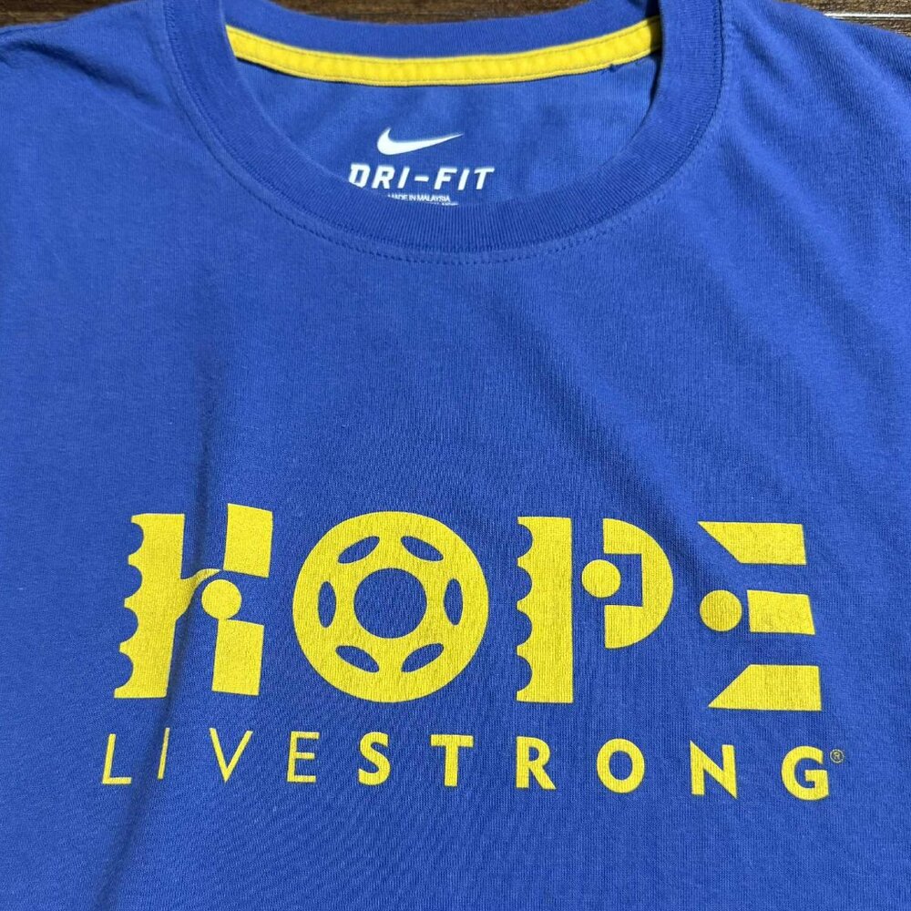 Vintage NIKE Dri-fit HOPE Livestrong Men’s XL T-shirt Blue Yellow *RARE - Picture 3 of 13